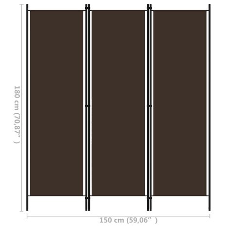 Kamerscherm met 3 panelen 150x180 cm bruin 6