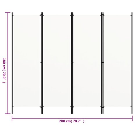 Kamerscherm met 4 panelen 200x180 cm wit 6