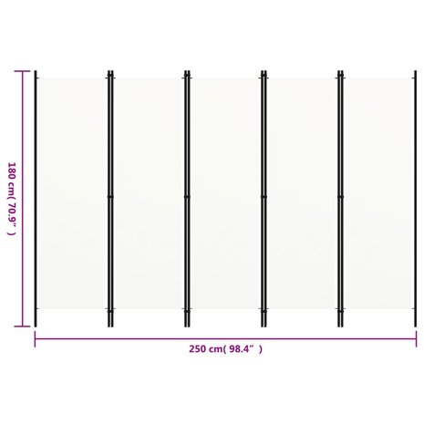 Kamerscherm met 5 panelen 250x180 cm wit 6