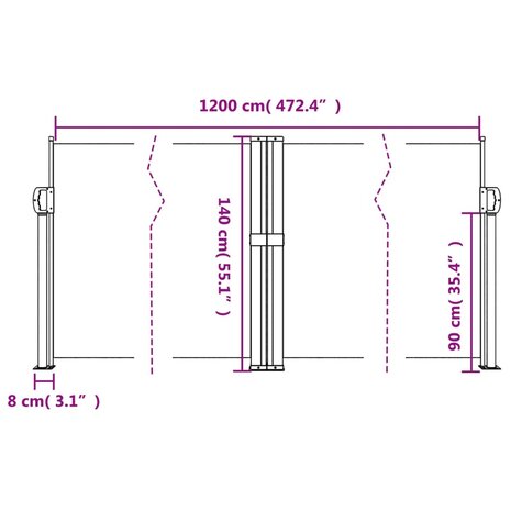 Windscherm uittrekbaar 140x1200 cm antracietkleurig 11