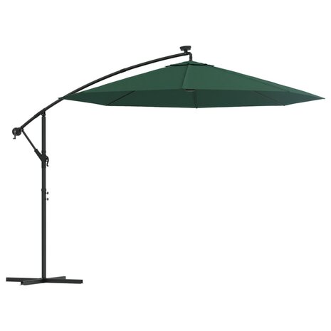 Zweefparasol met LED-verlichting en metalen paal 300 cm groen 2