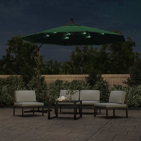 Zweefparasol met LED-verlichting en metalen paal 300 cm groen 3