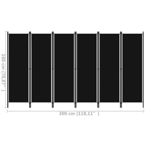 Kamerscherm met 6 panelen 300x180 cm zwart 6