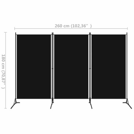 Kamerscherm met 3 panelen 260x180 cm zwart 5