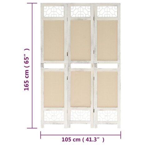 Kamerscherm met 3 panelen 105x165 cm stof crèmekleurig 7