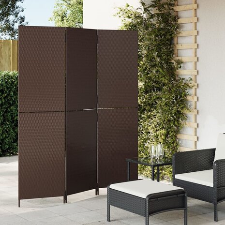 Kamerscherm 3 panelen poly rattan bruin 1