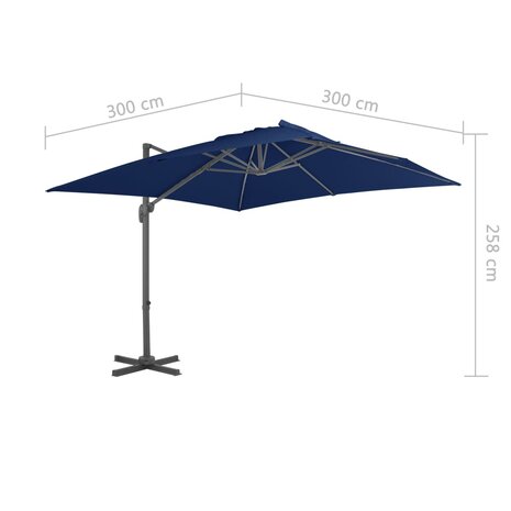 Zweefparasol met aluminium paal 3x3 m azuurblauw 8