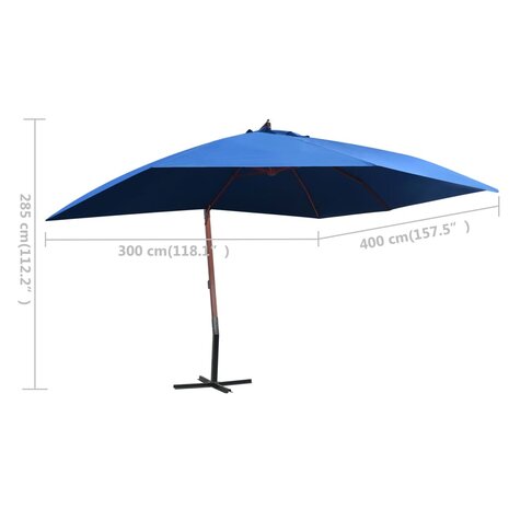 Zweefparasol met houten paal 400x300 cm blauw 8