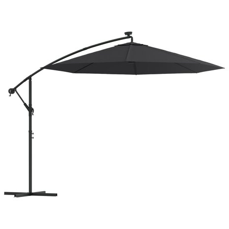 Zweefparasol met LED-verlichting en stalen paal 300 cm zwart 2