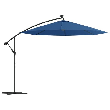 Zweefparasol met LED-verlichting en stalen paal 300 cm blauw 2