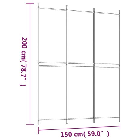 Kamerscherm met 3 panelen 150x200 cm stof wit 8