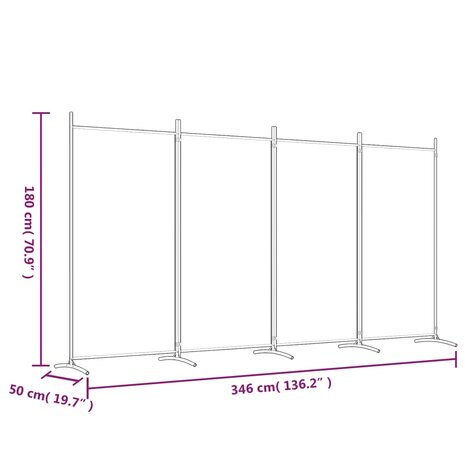 Kamerscherm met 4 panelen 346x180 cm stof zwart 8