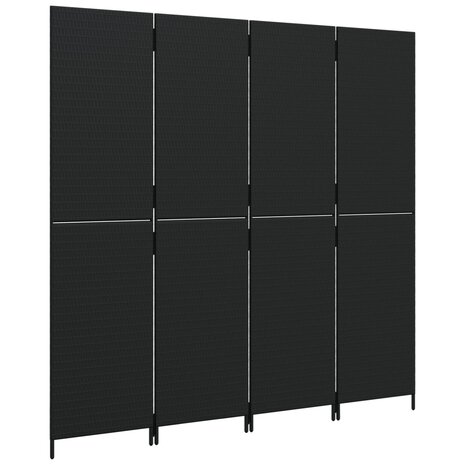 Kamerscherm 4 panelen poly rattan zwart 4