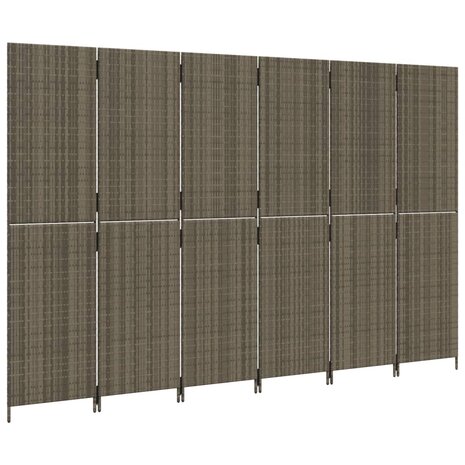 Kamerscherm 6 panelen poly rattan grijs 4