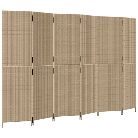 Kamerscherm 6 panelen poly rattan beige 2