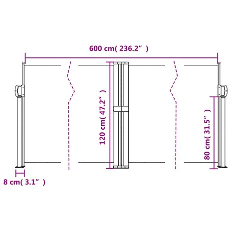 Windscherm uittrekbaar 120x600 cm beige 10