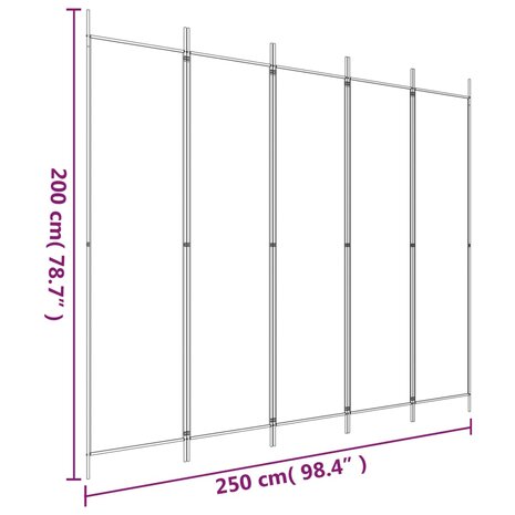 Kamerscherm met 5 panelen 250x200 cm stof wit 8