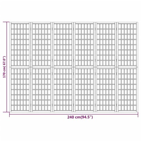 Kamerscherm inklapbaar 6 panelen Japanse stijl 240x170 cm zwart 7