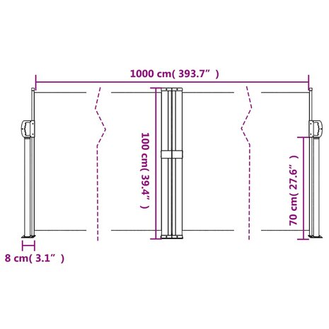 Windscherm uittrekbaar 100x1000 cm zwart 10