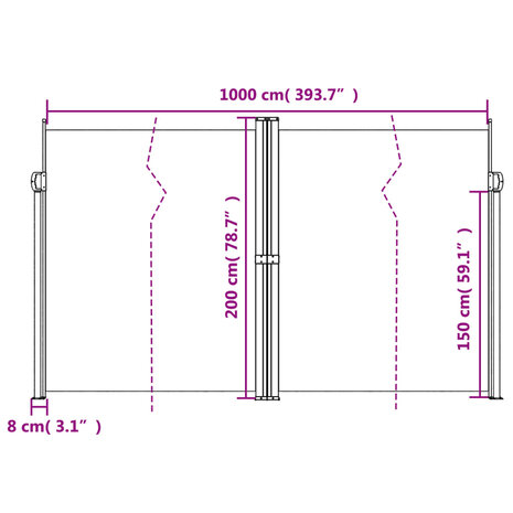 Windscherm uittrekbaar 200x1000 cm donkergroen 10