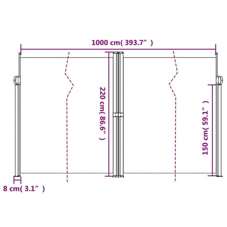 Windscherm uittrekbaar 220x1000 cm beige 10