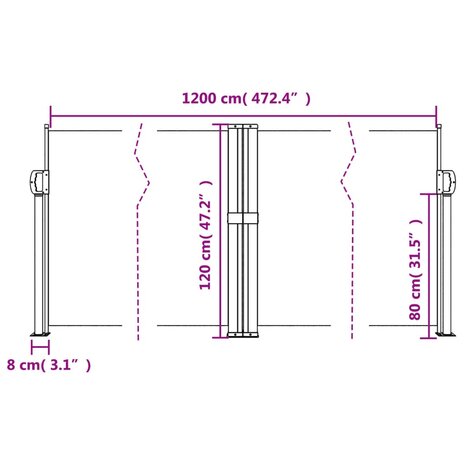 Windscherm uittrekbaar 120x1200 cm crèmekleurig 10