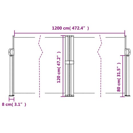 Windscherm uittrekbaar 120x1200 cm rood 10