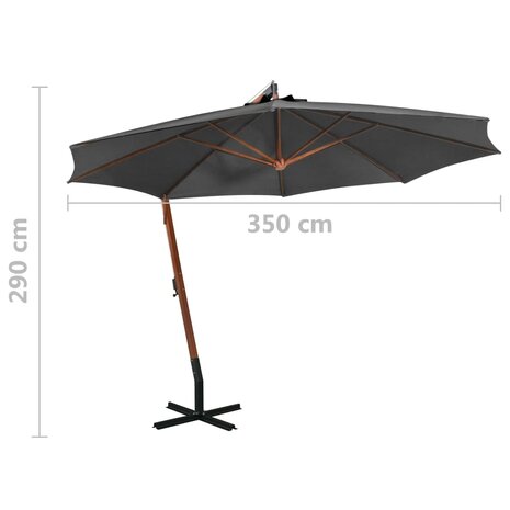 Zweefparasol met paal 3,5x2,9 m massief vurenhout antraciet 9