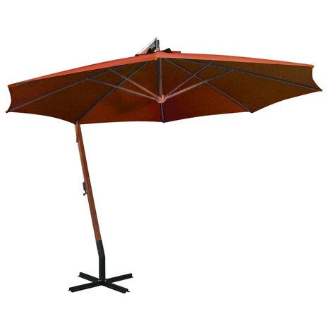 Zweefparasol met paal 3,5x2,9 m massief vurenhout terracotta 1