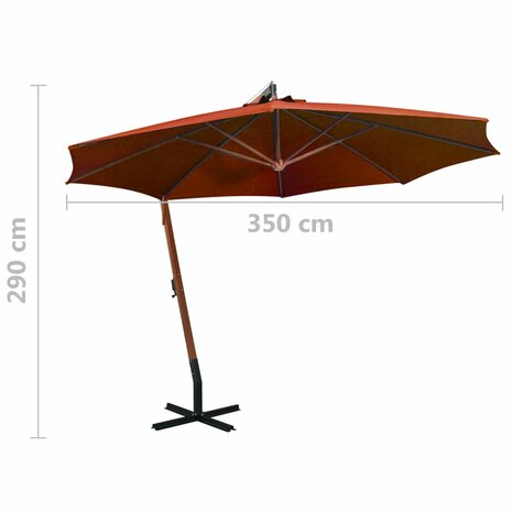 Zweefparasol met paal 3,5x2,9 m massief vurenhout terracotta 9