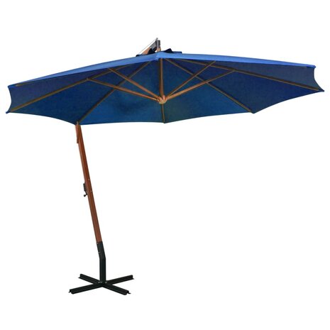 Zweefparasol met paal 3,5x2,9 m massief vurenhout azuurblauw 1