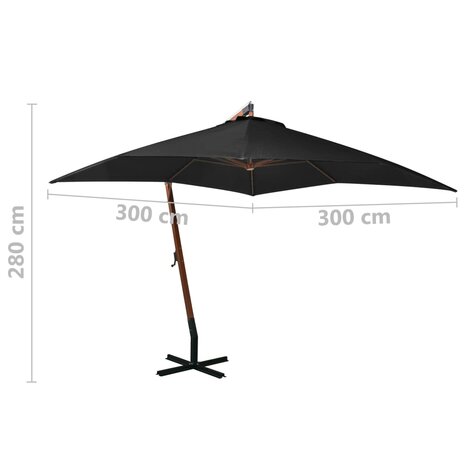 Zweefparasol met paal 3x3 m massief vurenhout zwart 8