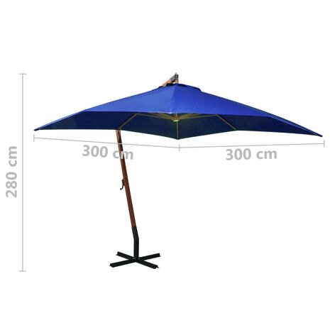 Zweefparasol met paal 3x3 m massief vurenhout azuurblauw 8