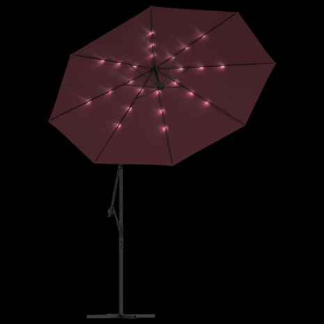 Zweefparasol met LED-verlichting en stalen paal wijnrood 6