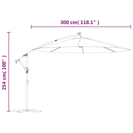 Zweefparasol met LED-verlichting en stalen paal wijnrood 12