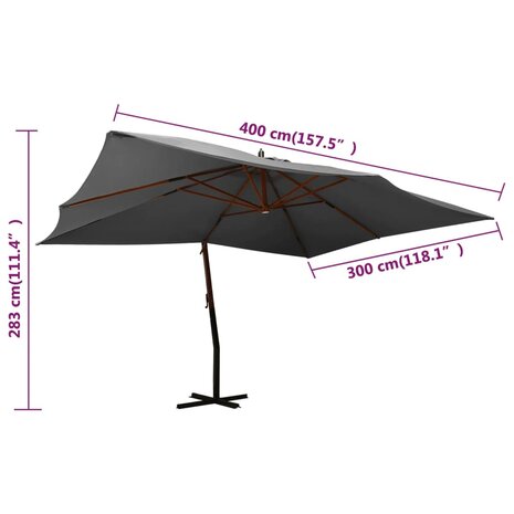 Zweefparasol met houten paal 400x300 cm antracietkleurig 8