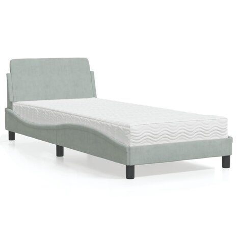 Bed met matras fluweel lichtgrijs 90x190 cm 1