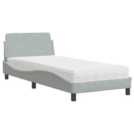 Bed met matras fluweel lichtgrijs 90x190 cm 2