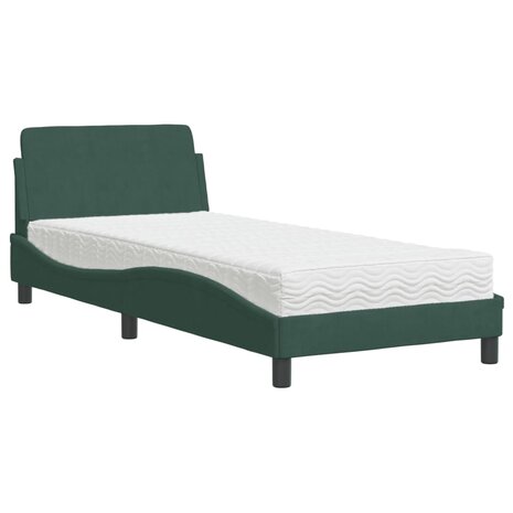 Bed met matras fluweel donkergroen 90x190 cm 2