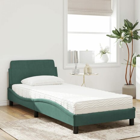 Bed met matras fluweel donkergroen 90x190 cm 3