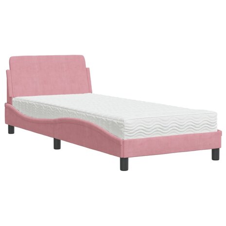 Bed met matras fluweel roze 90x190 cm 2