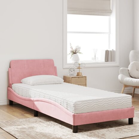 Bed met matras fluweel roze 90x190 cm 3