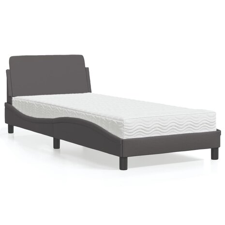 Bed met matras kunstleer grijs 90x190 cm 1