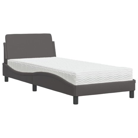 Bed met matras kunstleer grijs 90x190 cm 2