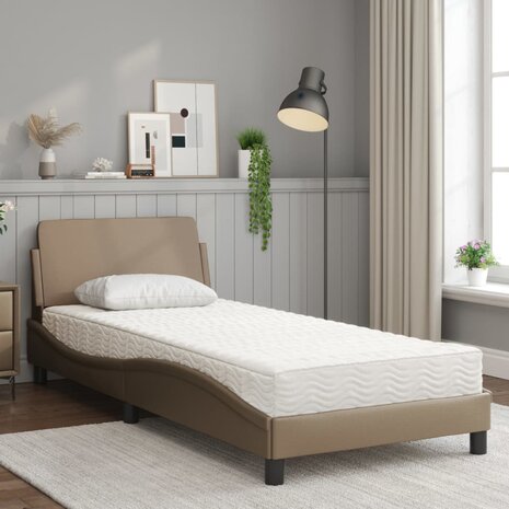 Bed met matras kunstleer cappuccinokleurig 90x200 cm 3