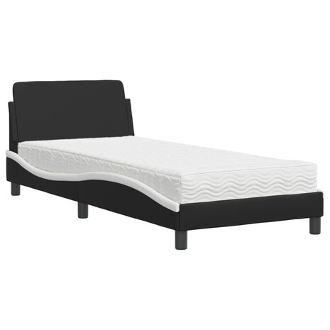 Bed met matras kunstleer zwart en wit 90x200 cm 2