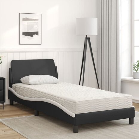 Bed met matras kunstleer zwart en wit 90x200 cm 3