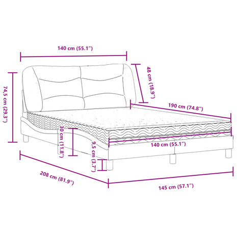 Bed met matras stof zwart 140x190 cm 11