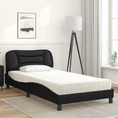 Bed met matras kunstleer zwart 100x200 cm 3