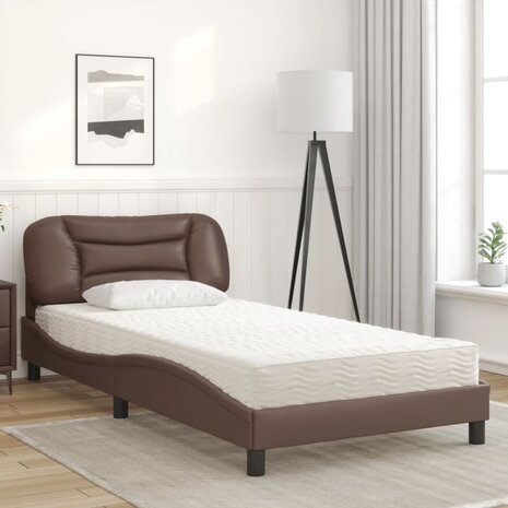 Bed met matras kunstleer bruin 100x200 cm 3